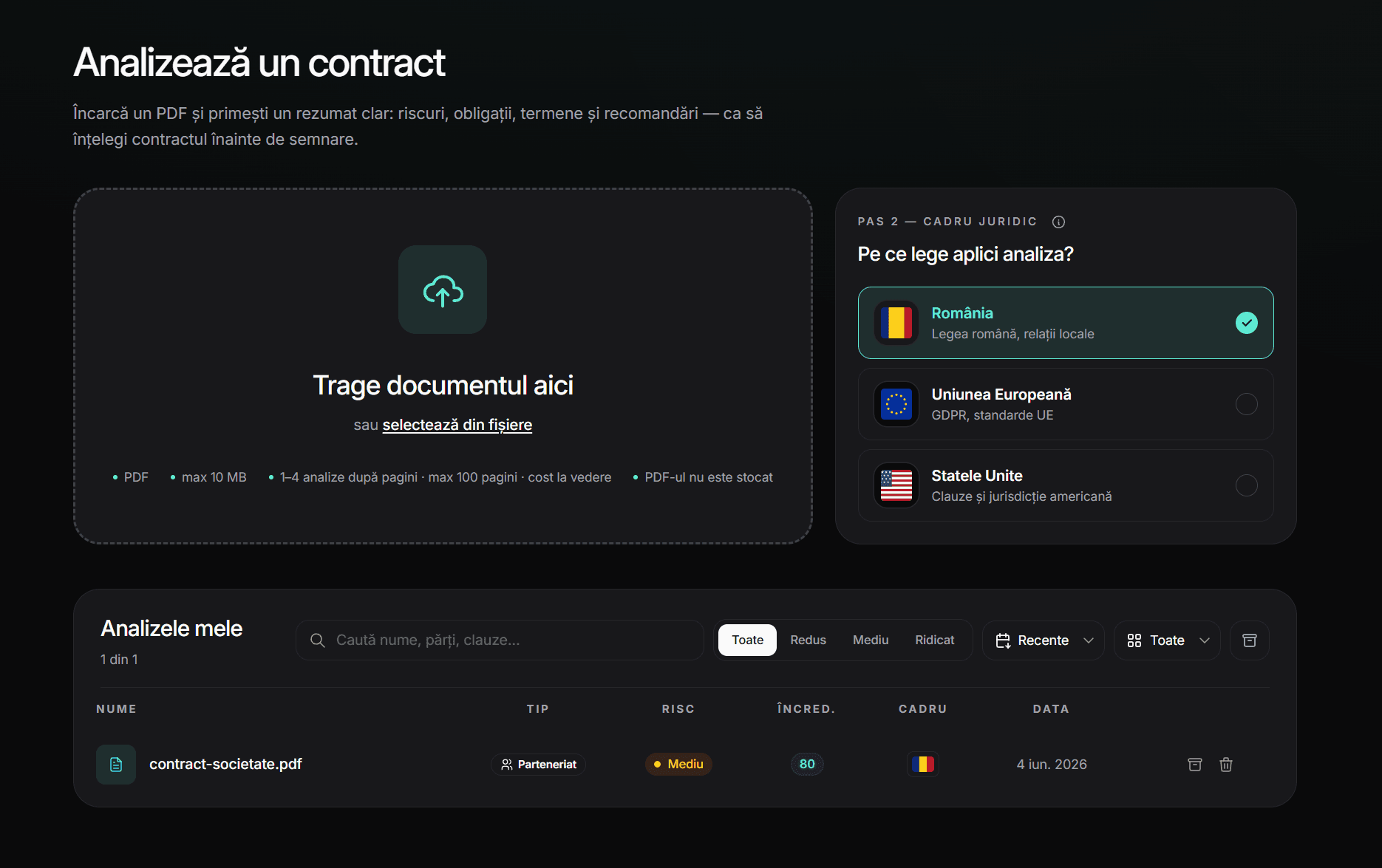 Dashboard-ul Clarski — analiza unui contract cu scoruri de risc